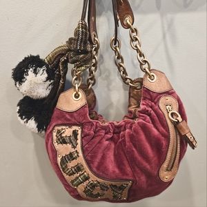 Rare Juicy Couture Purple and Plaid Velour Hand Bag.